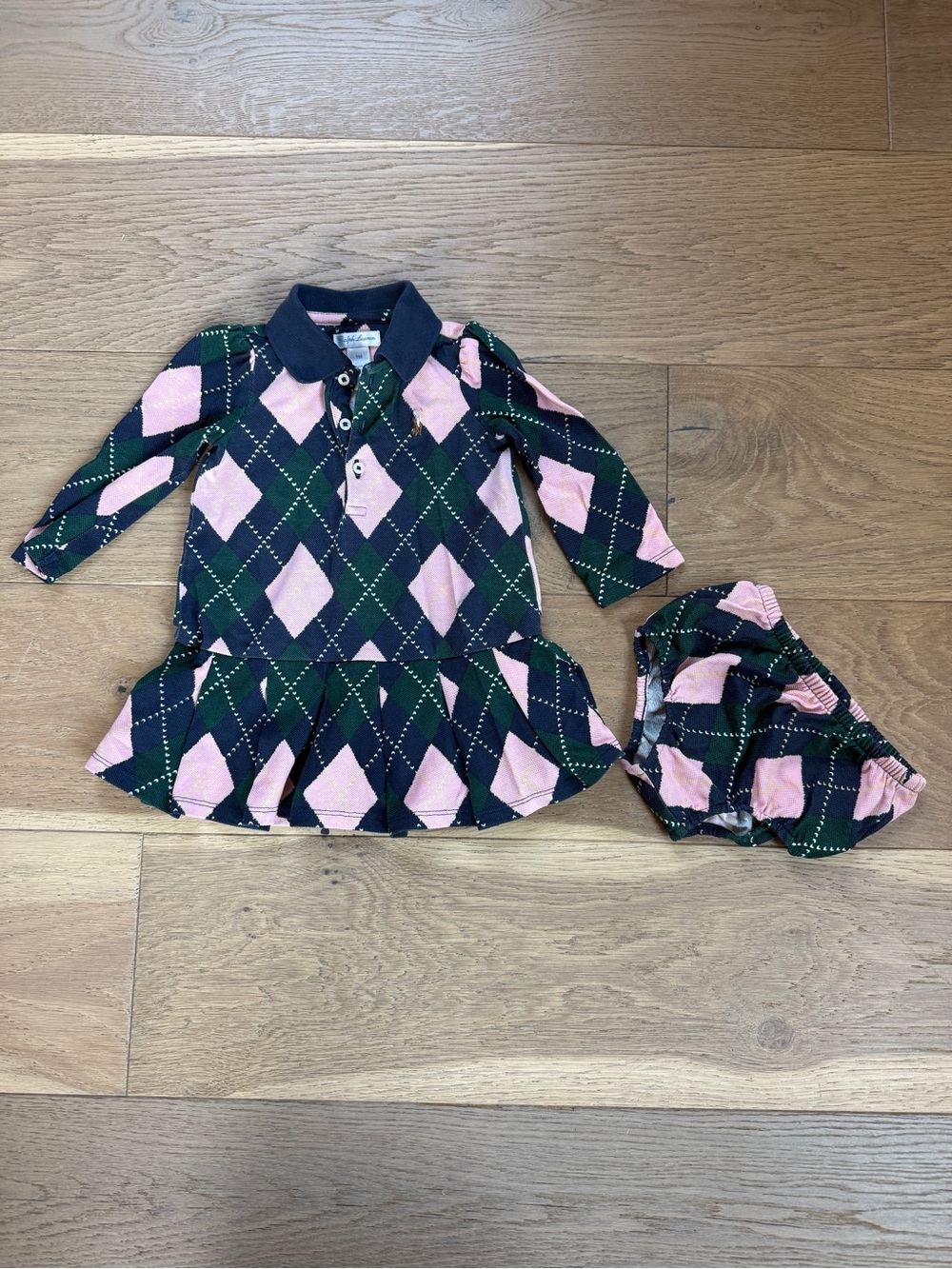 Ralph Lauren Pink & Dark Green Argyle Polo Top